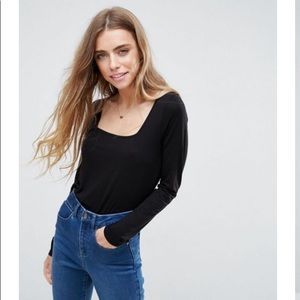 ASOS square neck long sleeve black top